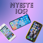 Tre iPhones med en graduerende baggrund i skarpe farver.