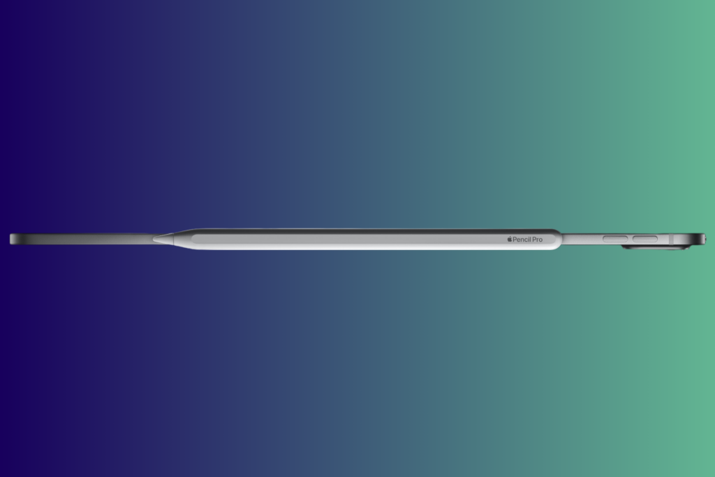 Apple Pencil Pro, som er tilsluttet iPad Pro M4.