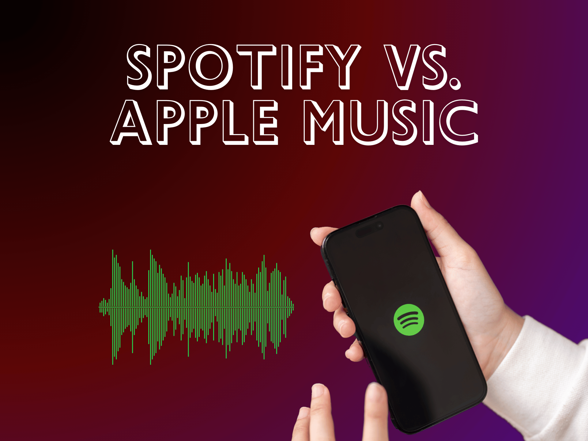 En hånd, som holder en smartphone med Spotify-appen tændt.